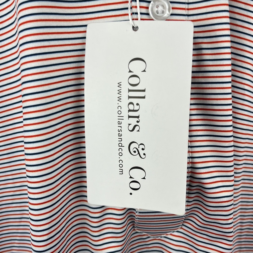 Collars & Co Polo Shirt Mens XL Featherweight Relaxed Red Blue Stripe Dress NEW - Picture 4 of 10